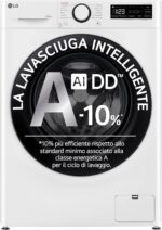 LG AI DD D4R3009NSWB Lavasciuga 9 / 6kg Serie R3 Classe A-10%/D, Lavatrice e Asciugatrice Insieme, 1400 giri, Lavaggio a Vapore, Eco Hybrid, Allergy Care, Motore Inverter Direct Drive, Bianca
