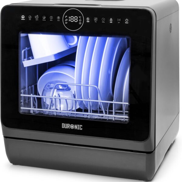 Duronic DW5 BK Lavastoviglie Libera Installazione 950W Lavastoviglie Piccola Mini Lavastoviglie per piccole cucine spazi ridotti Lavastoviglie da tavolo 7 programmi lavapiatti automatico