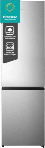 Hisense RB440N4ACA Frigorifero Combinato Total No Frost, Inox, 200x60 cm, Risparmio Energetico Classe A, Grande capacità 335L, Bassa Rumorosità 35db, Porta reversibile, Motore inverter