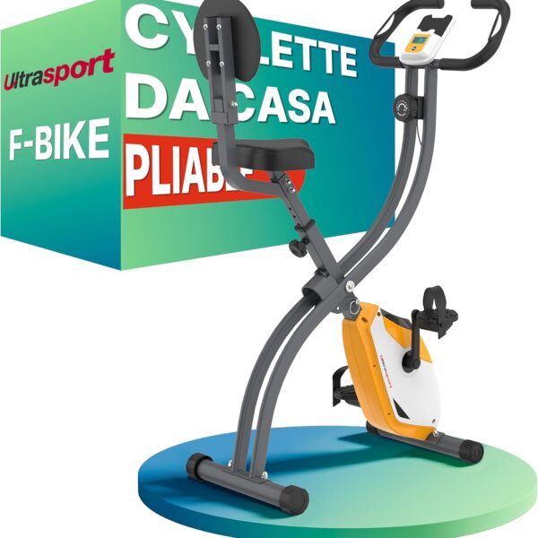 Ultrasport F-Bike Cyclette da Casa Pieghevole I Cyclette Pieghevole da Casa fino a 130 KG con Sella Extra Confortevole, LCD Display e Sensori delle Pulsazioni, Cyclette da Camera