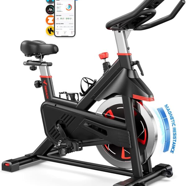 MERACH Cyclette da Casa con Resistenza Magnetica, Bicicletta da Appartamento Silenziosa con Sella Confortevole Migliorata, Schermo LCD, Supporto Tablet, App Esclusiva, Ideale per Training Aerobico