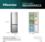 Hisense RB440N4ACA Frigorifero Combinato Total No Frost, Inox, 200x60 cm, Risparmio Energetico Classe A, Grande capacità 335L, Bassa Rumorosità 35db, Porta reversibile, Motore inverter - immagine 3