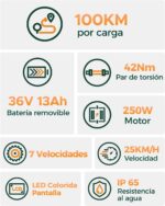 HillMiles Bici Elettrica Per Adulti Da 26, 7 Velocità Bicicletta Elettrica da 36V 13Ah Batteria Rimovibile, 25kmh & Autonomia di 80-100km E-bike Per Pendolari Urbani, IP65 impermeabile - immagine 3