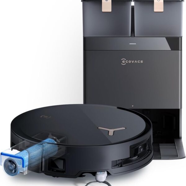 ECOVACS DEEBOT X8 PRO OMNI Robot Aspirapolvere Lavapavimenti, 18000Pa, Tecnologia di Lavaggio Automatico Istantaneo OZMO ROLLER, Pulizia con acqua calda 40-75°C, Soluzione Detergente Automatica, Nero