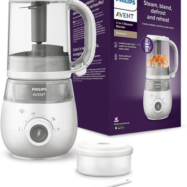 B07FN4CL35– Philips Avent SCF883/01 EasyPappa Plus 4 in 1 Cuocipappa Multifunzione, Cuoci a Vapore, Frulla, Scongela e Riscalda in un Recipiente, 1 litro, Bianco/Grigio