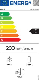 Bosch KGV39VLEAS Serie 4, Frigorifero combinato da libera installazione, LowFrost, Cassetti VitaFresh, Luce LED, Acciaio, 201x60 cm [Classe di efficienza energetica E] - immagine 7