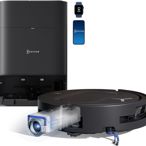 ECOVACS DEEBOT T80 OMNI Robot Aspirapolvere Lavapavimenti, 18.000 Pa, Spazzola OZMO ROLLER, ZeroTangle 3.0, Lavaggio Mocio con Acqua Calda a 40-75 °C, Asciugatura ad Aria Calda, Nero