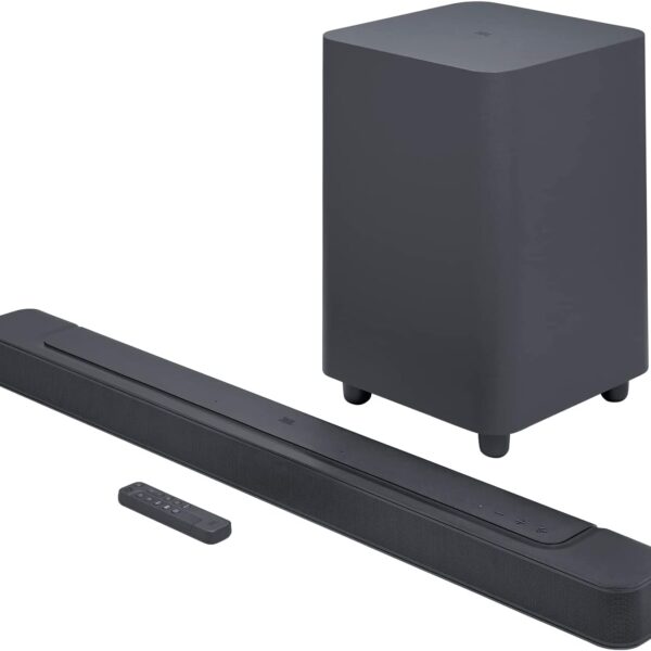 JBL Bar 500, Soundbar a 5.1 Canali per TV e Subwoofer Wireless, con Telecomando, Dolby Atmos e MultiBeam Surround Sound, PureVoice, Potenti Bassi, Connessione HDMI eARC con 4K Dolby Vision, Nero