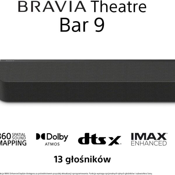 Sony BRAVIA Theatre Bar 9 Soundbar Singola Dolby Atmos, DTS:X, 13 altoparlanti, Wi-Fi, Bluetooth, Mappatura audio surround 360, audio Hi Res, Nero, HT-A9000